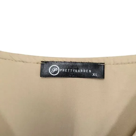 Pretty Garden Women's XL Beige Pleated Wrap Maxi Dress Short Puff Sleeves V-Neck - Picture 3 of 7